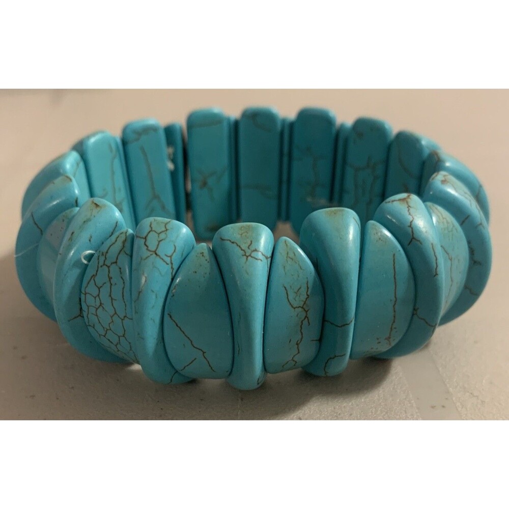 Turquoise Beaded Bracelet Wide Elastic Stretch